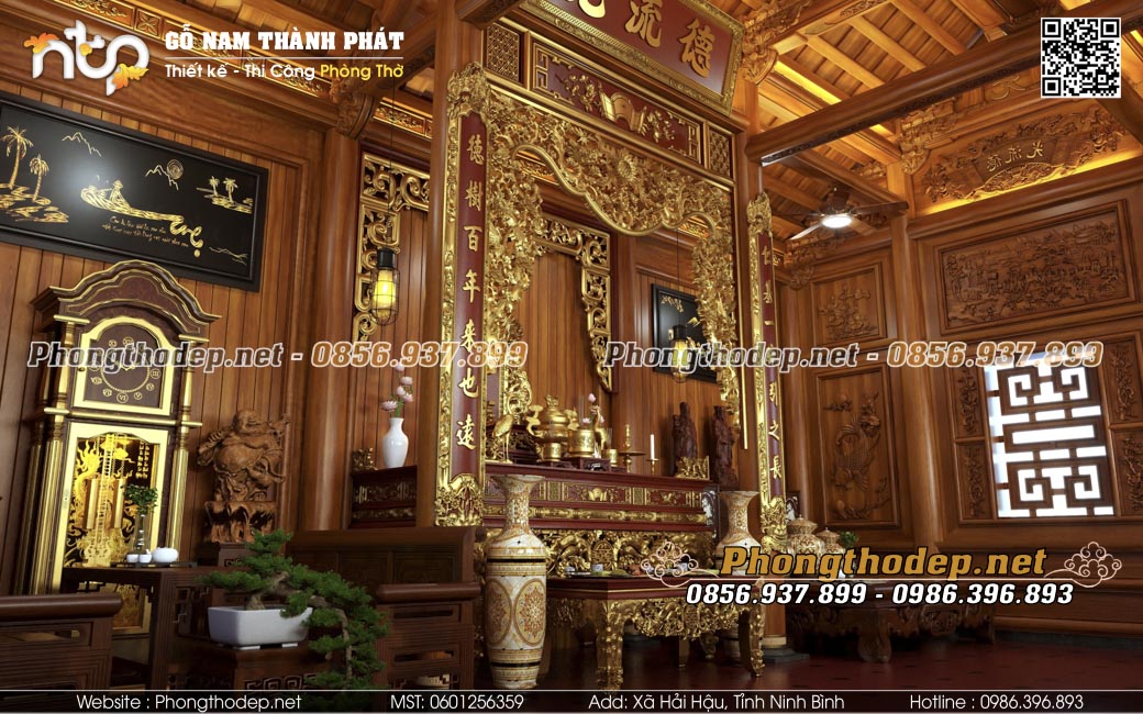 bố trí nội thất phòng thờ 3 gian